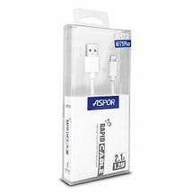 Кабель Lightning для iPhone, Aspor, білий, 1.2 м, 2.1 A (A172), фото 3