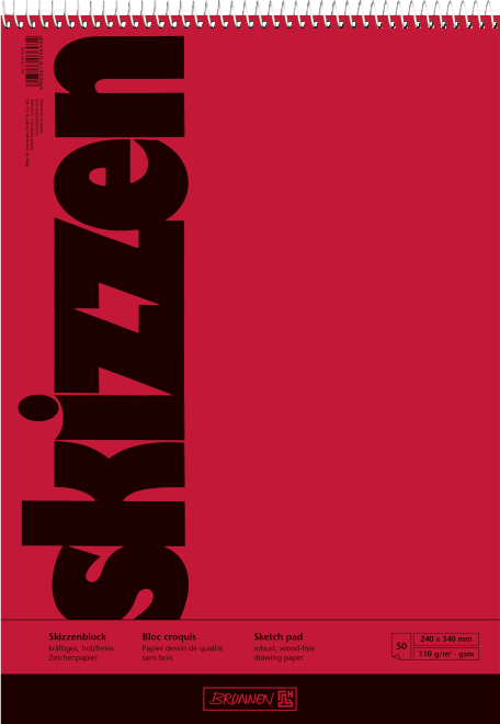 Скетчбук 24 х 33 см Brunnen верхня спіраль червона обкладинка 110 г/м2 50 аркушів 1047450