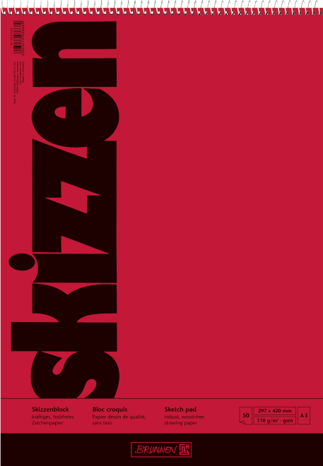 Скетчбук А3 Brunnen верхня спіраль червона обкладинка 110 г/м2, 50 аркушів 1047350