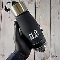 Матовая бутылка для воды и напитков H2O Water Bottle с соковыжималкой 650 мл Черная (Живые фото)
