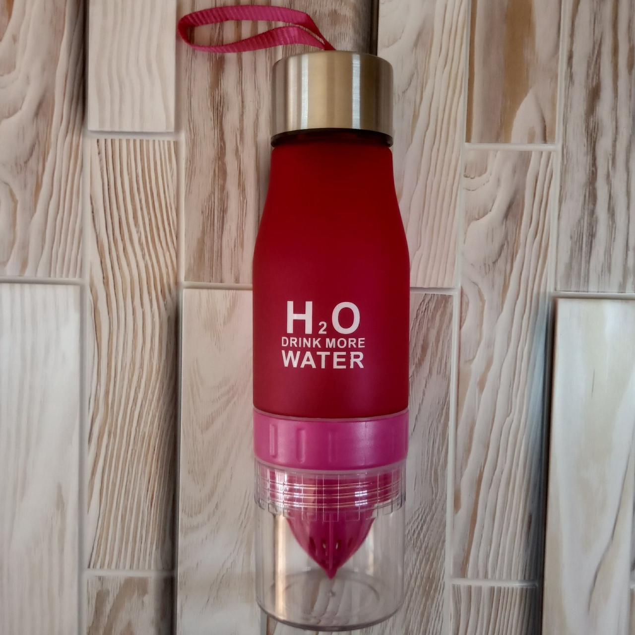 Спортивная бутылка для воды и напитков H2O с цитрусовой соковыжималкой 650 мл Розовая (реальные фото) - фото 2 - id-p1210505418