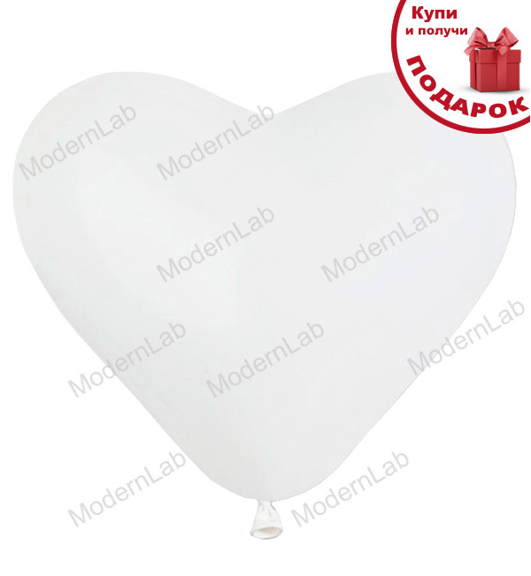 Повітряні кульки "Серце", 10 шт, Італія - 25 см, колір білий