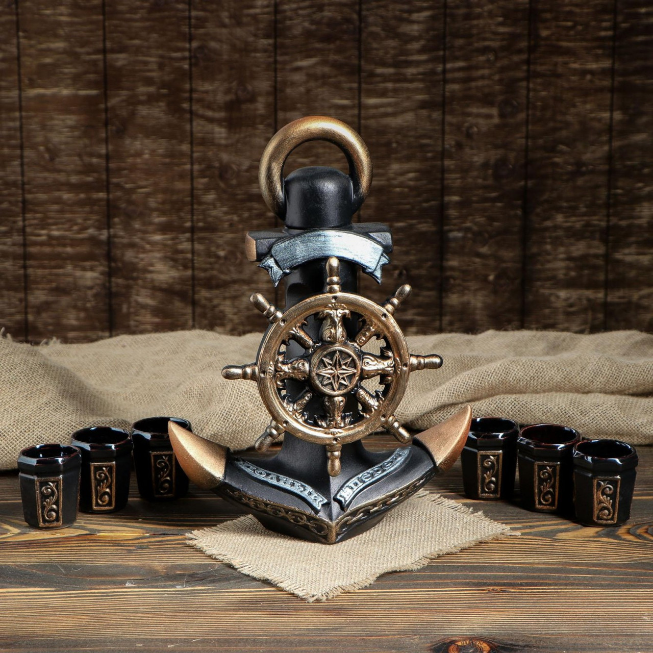 Набір для спиртного якір "Полный вперед" чорний - для моряка, фото 1