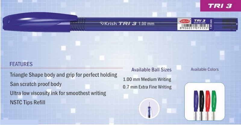 Ручка масляна Krish TRI 101 0,7мм фіолетова корпус фіолетовий