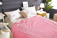 Плед покривало 200х220 Рожевий плюш смужка на ліжко, диван