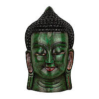 Маска Непальская Интерьерная Настенная Будда Цельный массив дерева 47х27,5х12,5 см Зеленый (25276)