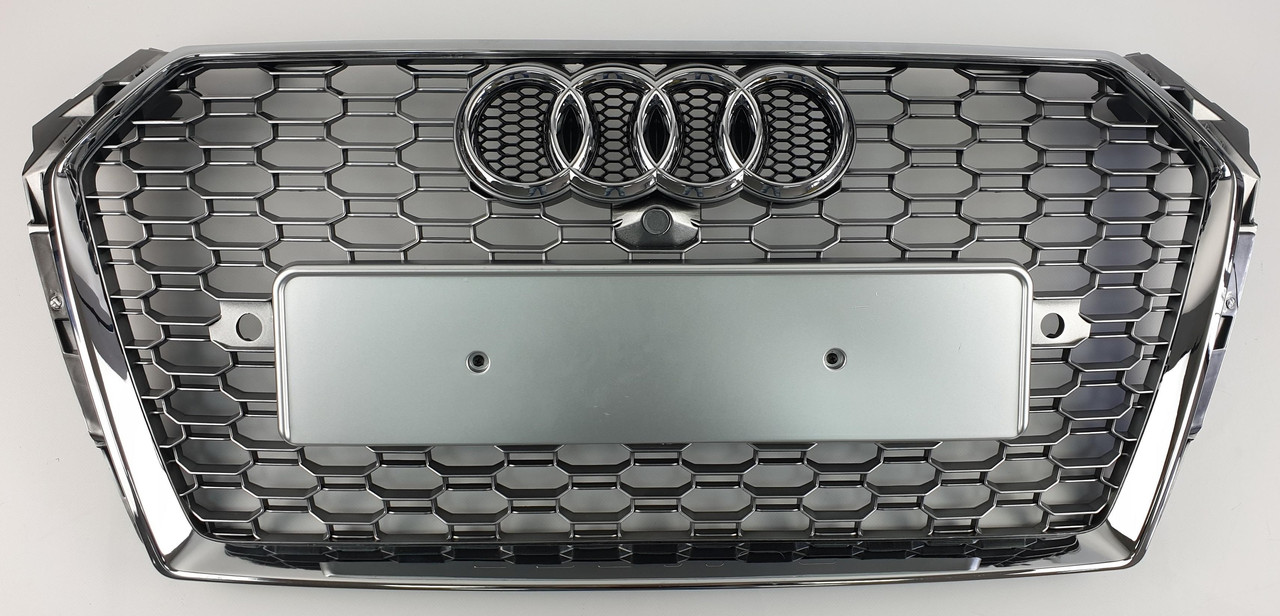 Решітка радіатора Audi A4 B9 (15-19) стиль RS4 (хром + срібло)