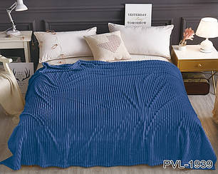 Плед покривало 200х220 Синій плюш смужка на ліжко, диван, фото 2