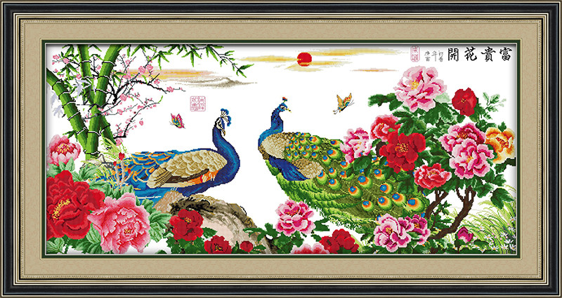 Набір для вишивання хрестиком NKF Квіти і павичі  D165/1 14ст, фото 1