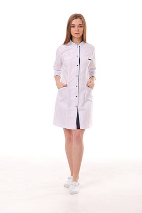 Медичний халат Пекін білий з темно-синім, фото 1