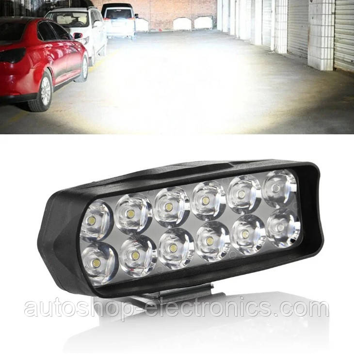 Яскрава світлодіодна LED Фара / Ліхтар для авто, мотоцикла, скутера ( 12 LED, 12V, 18 Вт, 6500K )