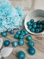 Бірюзові дерев'яні намистини круглої форми, 30 шт, d - 2 см