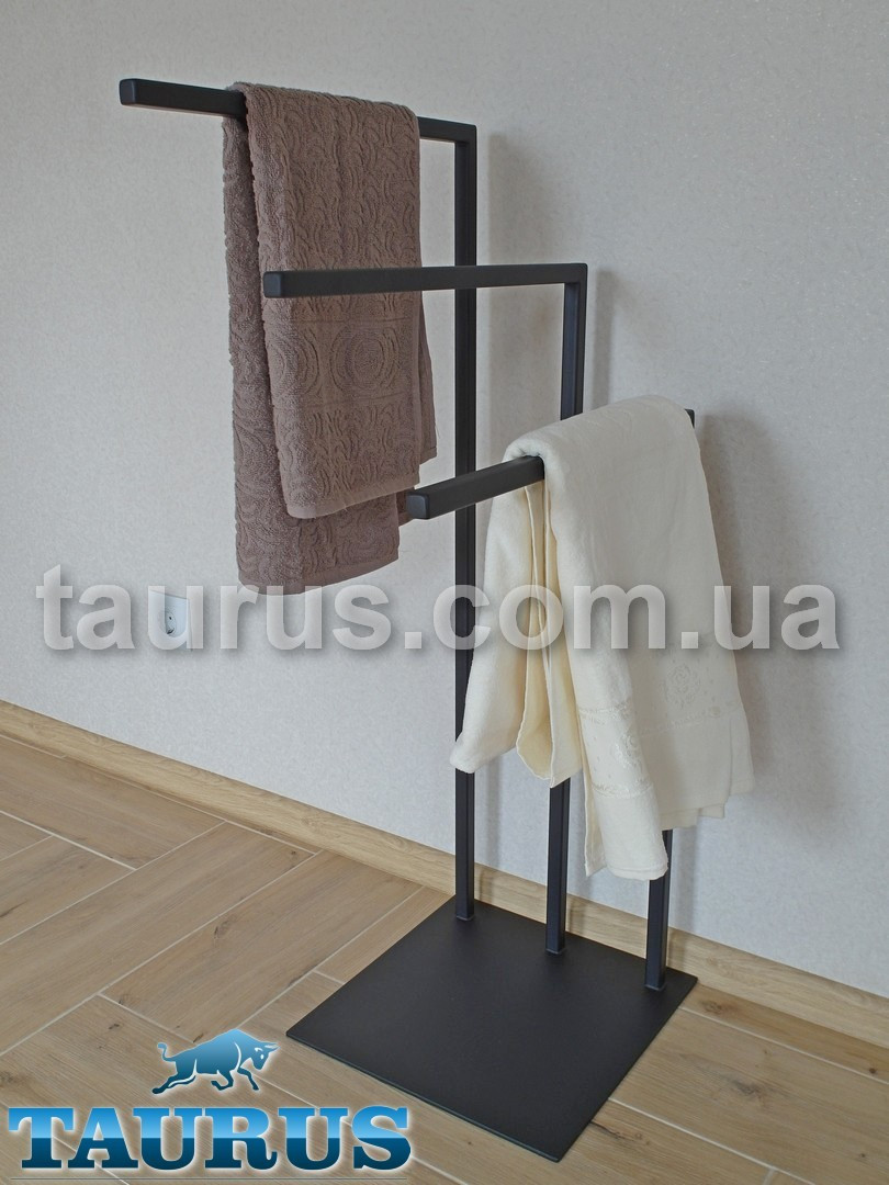 Підлоговий тримач для рушників ThermoPulse Towel Holder Black 3X, чорна. Потрійна Г-подібна. 1000х500х360