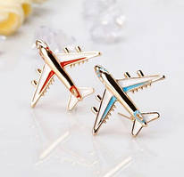 Брошка Літак на одяг золотистий із блакитним