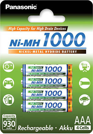 Аккумулятор Panasonic BK-4HGAE/4BE, AAA/(HR03), 1000 mAh, Ni-MH, блистер 4шт, фото 2