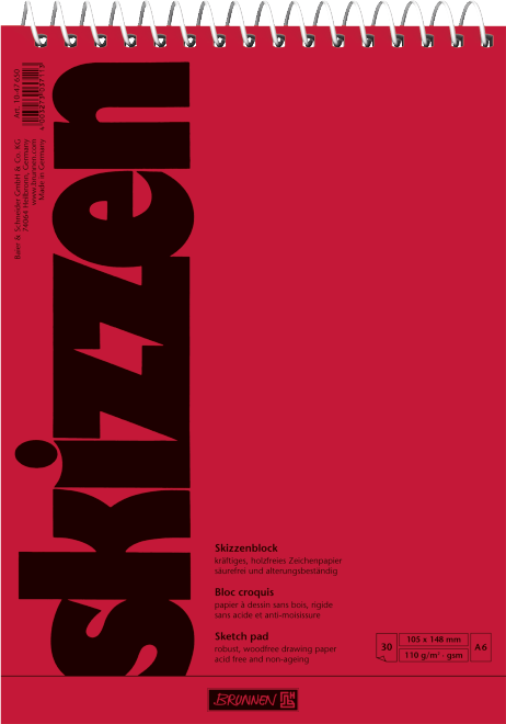 Скетчбук А6 Brunnen верхня спіраль обкладинка червона 110 г/м2 30 аркушів 1047650