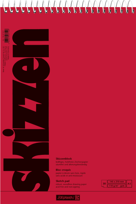 Скетчбук А5 Brunnen верхня спіраль обкладинка червона 110 г/м2, 30 аркушів 1047551