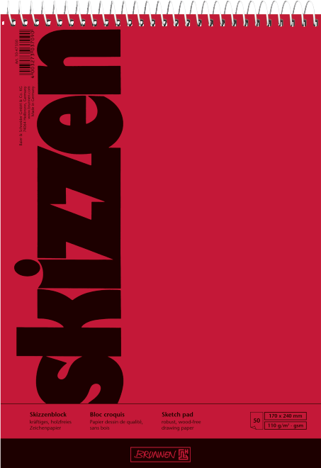 Скетчбук 17 х 24 см Brunnen верхня спіраль обкладинка червона 110 г/м2 50 аркушів 1047550