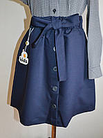 Школьная юбка синего цвета для девочек 10-14 лет с пуговицами