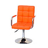 Крісло перукаря Augusto (Августо) CH-BASE помаранчева екокожа на млинці з підлокітниками, фото 3