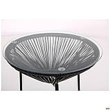 Круглий скляний столик Agave чорний плетіння штучний ротанг-пвх, фото 2