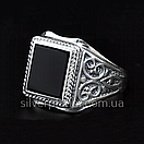 Срібне чоловіче кільце (печатка) з великим каменем оніксом 21.5 розмір, фото 2