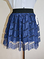 Детская юбка синего цвета на девочку 5-10 лет гипюровая