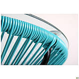 Круглий скляний столик Agave плетіння штучний ротанг блакитного кольору, фото 3