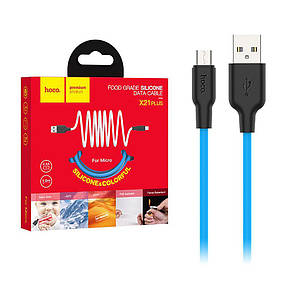 Кабель microUSB Hoco X21 Plus Silicone 1 м (2.4A) Blue