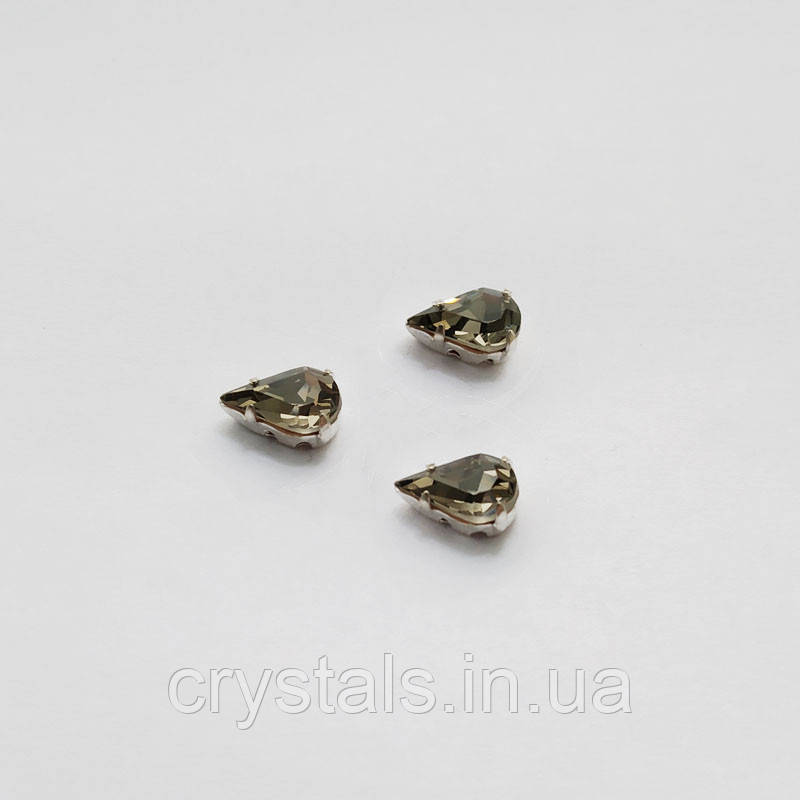 Краплі в цапах Preciosa (Чехія) 10х6 мм Black Diamond/срібло, фото 1