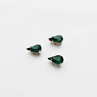 Краплі в цапах Preciosa (Чехія) 10х6 мм Emerald/срібло
