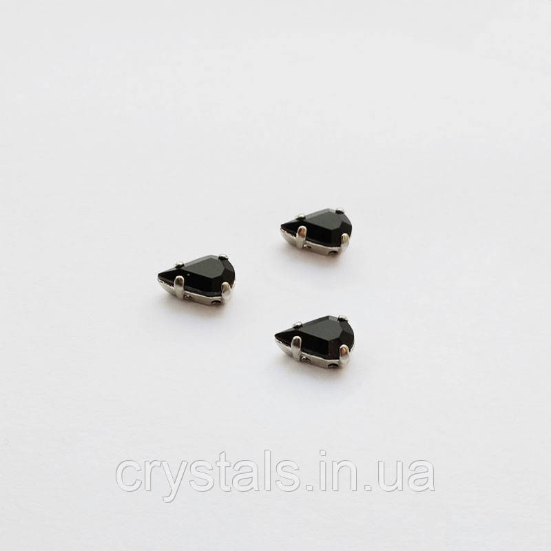 Краплі в цапах Preciosa (Чехія) 10х6 мм Jet/платина, фото 1