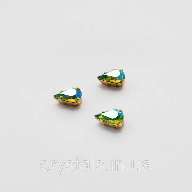 Краплі в ланцюгах Preciosa (Чехія) 10х6 мм Peridot AB/золото, фото 1