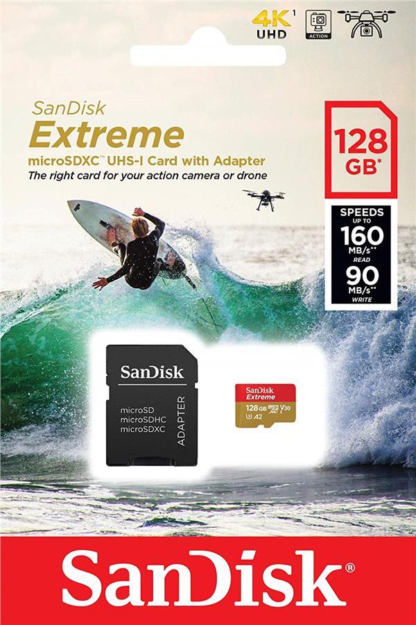 Карта пам'яті SanDisk 128GB microSDXC C10 UHS-I U3 R160/W90MB/s Extreme V30 + SD / на складі