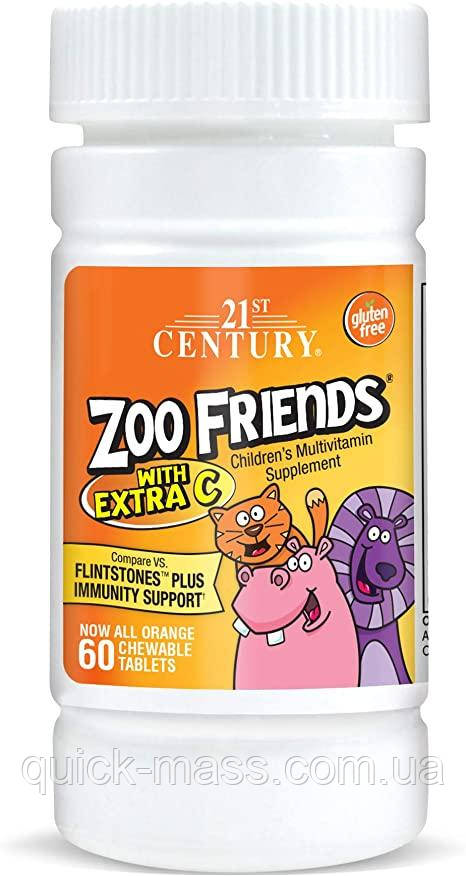 Дитячі вітаміни Zoo Friends с додатковим вітаміном C, 21st Century, 60 жувальних таблеток, фото 1