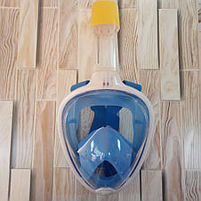 Повна панорамна маска для плавання снорклінга (L/XL) Блакитна з кріпленням для камери (живі фото), фото 3