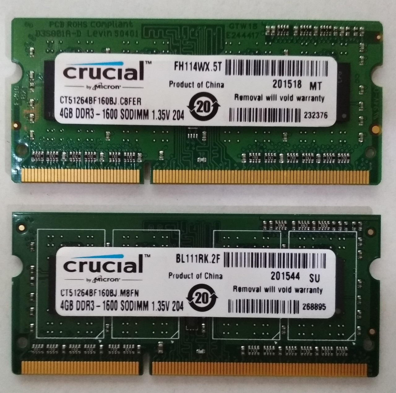 Для ноутбука 8 GB 2x4GB DDR3 1600MHz Crucial PC3L 12800S 1Rx8 RAM Оперативна пам'ять