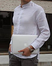 Чоловіча сорочка, 100% льон (модель Casual, колір білий)