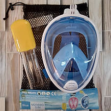 Повна панорамна маска для плавання снорклінга (S/M) Блакитна з кріпленням для камери (живі фото), фото 2