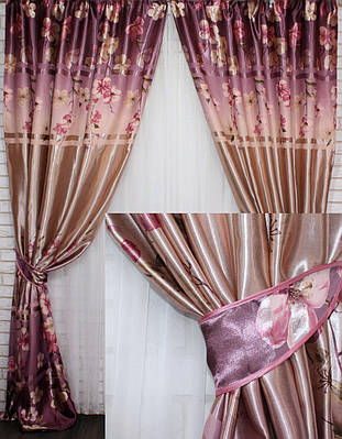 Фотошторы (2шт.1,5х2.7м) щільні з квітковим принтом колір фіолетовий."ФотоШторы" Код 558ш 30-312