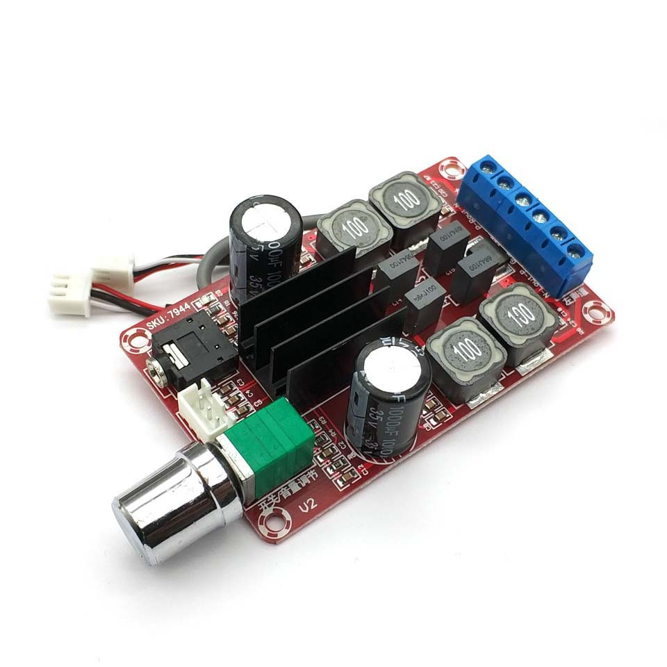 Підсилювач звуку 2х50W клас D, модуль TPA3116 з регулятором гучності і радіатором охолодження