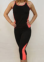 Майка та капрі жіночі з яскравими вставками S — XL Костюм жіночий для фітнесу Ластівка, фото 5
