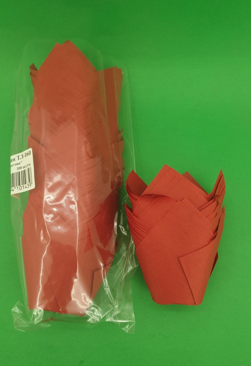 Тартолетка для кексів"Тюльпан Червоний" (50*65/90) (100шт)/ТЛ-160/ (1 уп.), фото 1