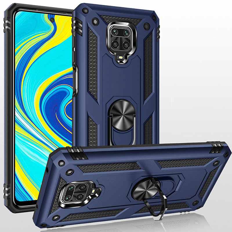 Протиударний матовий чохол для Xiaomi Redmi Note 9 Pro синій бампер із кільцем підставкою