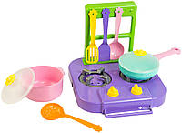 Детский Набор посуды "Ромашка" с маленькой газовой плитой, 7 предметов, 39150