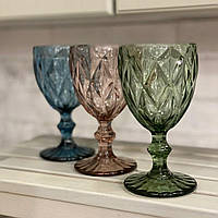 Келихи, фужери для вина із кольорового скла Рожевий мокко ромб (6 предметів)