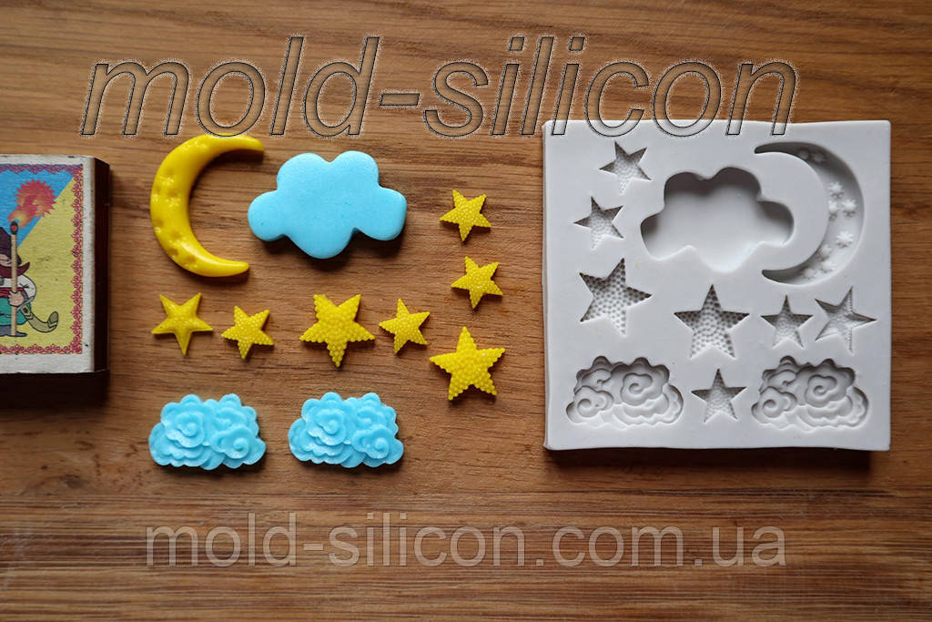 Силіконовий молд "Набір зірки, хмаринки та місяць", фото 1