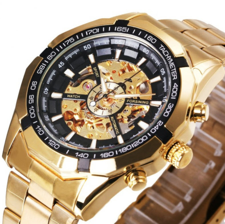 Стильний елітний механічний годинник Winner timi Skeleton з автопідзаводом Золотисті, метал