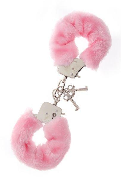 Наручники із рожевим хутром пухнасті для рольових ігор Metal Handcuff with Plush. PINK