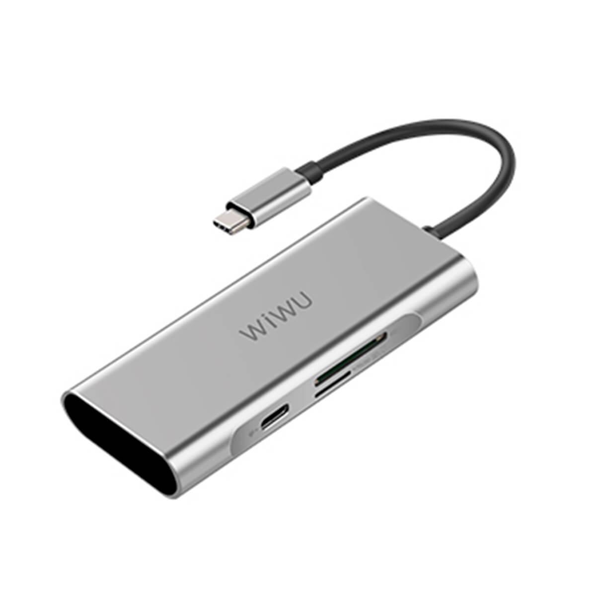 Адаптер WIWU Apollo A731TH USB-C to micro SD+SD+3xUSB3.0+USB-C+HDMI HUB Silver